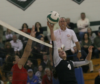 Jamestown setter Monique St. Cyr was a major reason the Eagles swept Grafton 3-0 Thursday to clinch a consecutive state-tournament berth. (Photo by Will Armbruster)