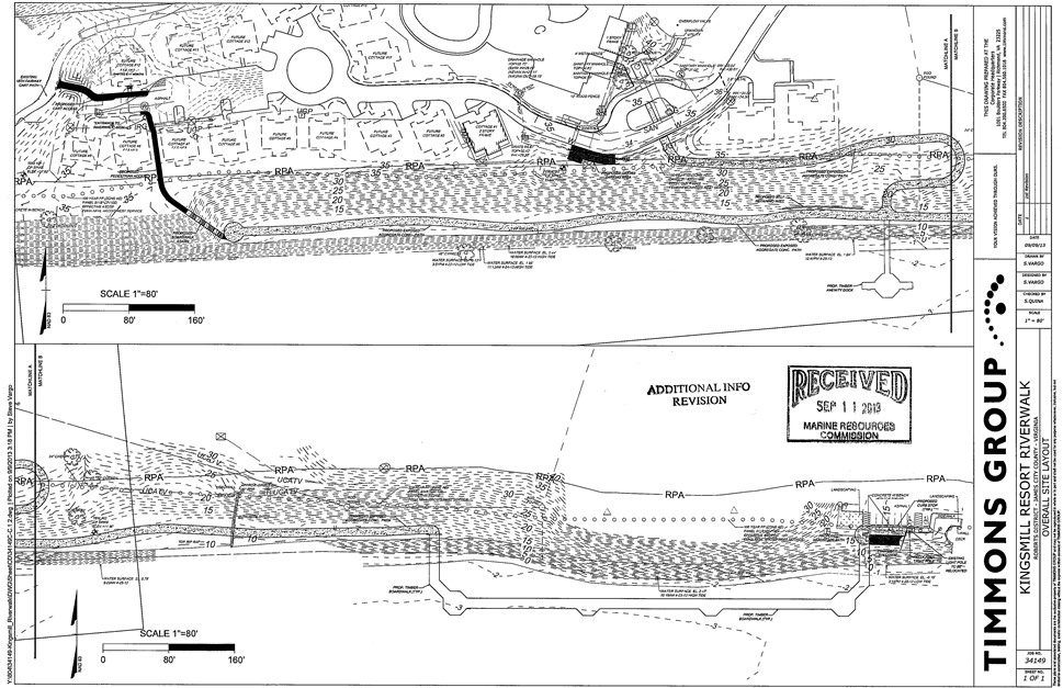 A drawing of the proposed Kingsmill Resort Riverwalk submitted to VMRC.