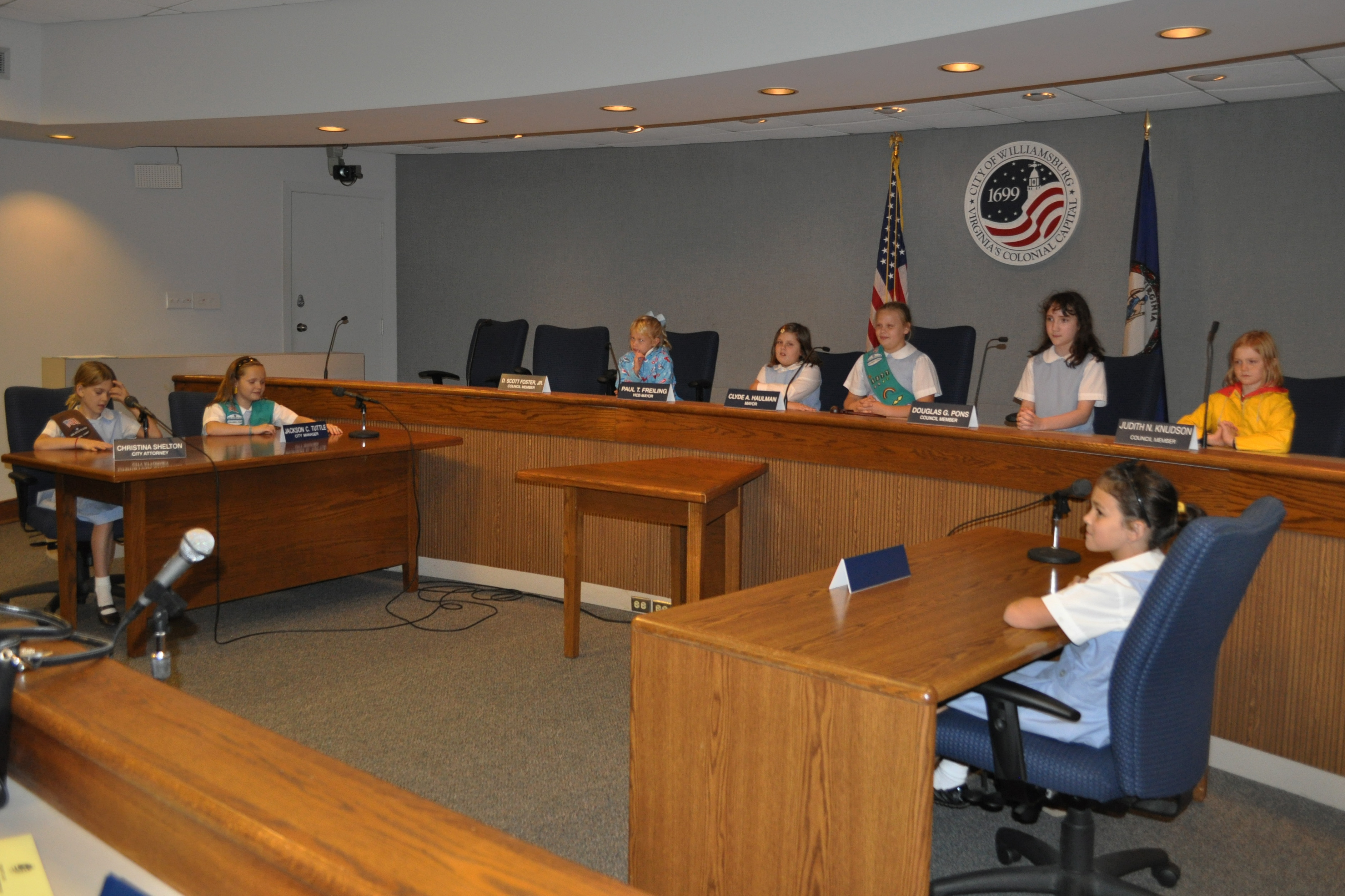 Girl Scout Troop 1377 visits Williamsburg's City Council. (Photo Courtesy City of Williamsburg)