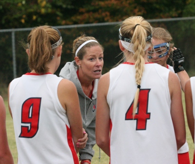 Grafton coach Brooke Feiner talks to her team during a second-half timeout. (Will Armbruster/WYDaily)