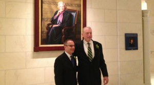 Former William & Mary Rector Jeffrey B. Trammell ’73 (right) and his longtime partner Stuart Serkin were married by retired U.S. Supreme Court Justice -- and former W&M Chancellor -- Sandra Day O’Connor in the Supreme Court on Tuesday.