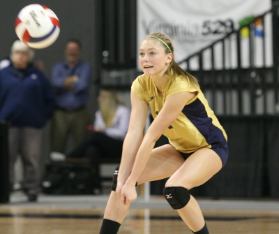 Lafayette freshman Kelly Carroll prepares to pass the ball off a serve. (Will Armbruster/WYDaily)