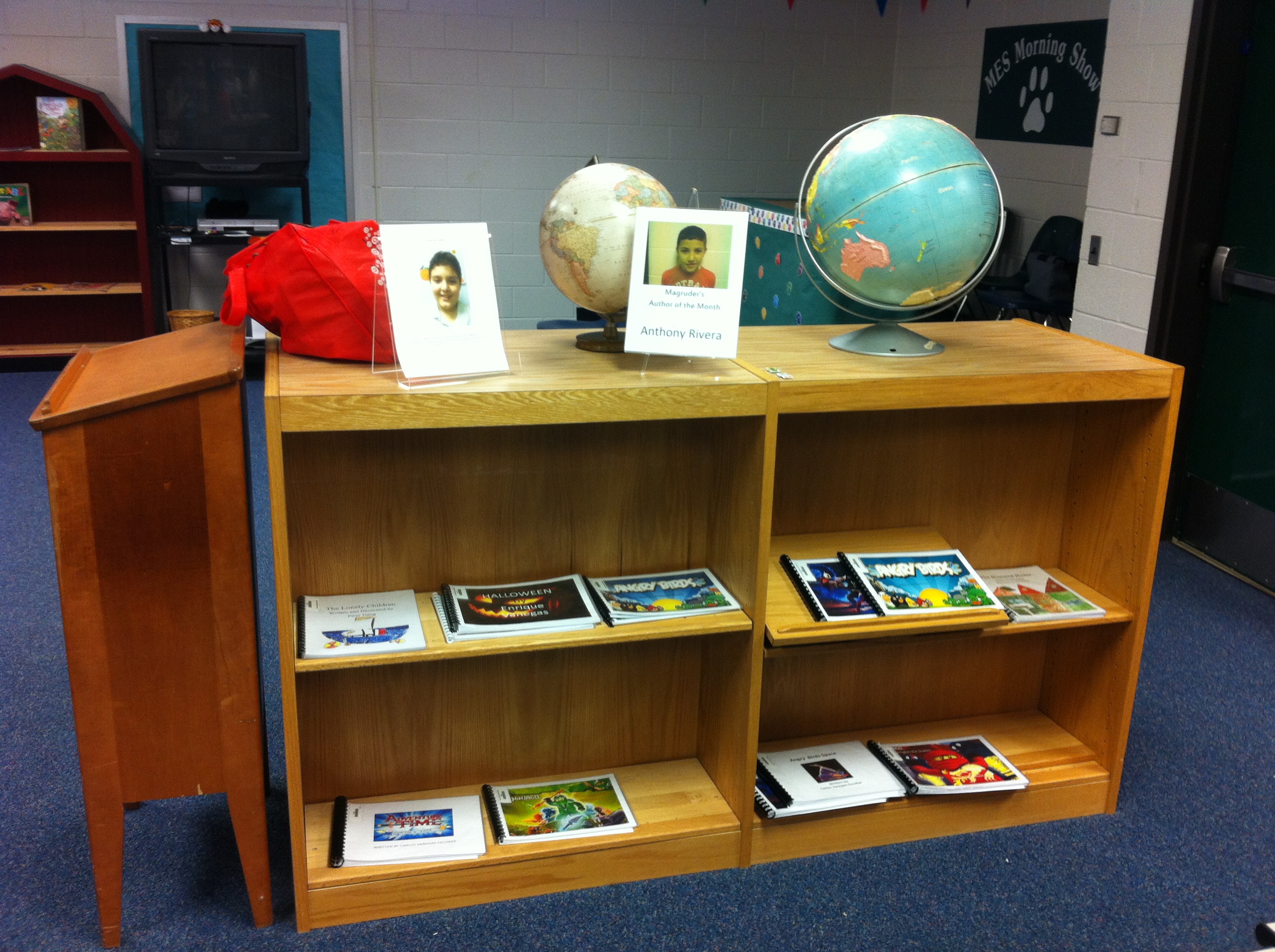 This shelf in the Magruder library holds all of the student-author publications, ready to be checked out. (James Needham/WYDaily)