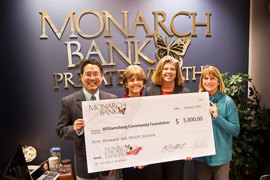 (L-R): Monarch Bank Williamsburg and Peninsula President Bernie Ngo, senior vice president Michele Orabona, executive director of the Williamsburg Community FoundationNancy Sullivan, and chair of the Scholarship Committee Kathy Hornsby