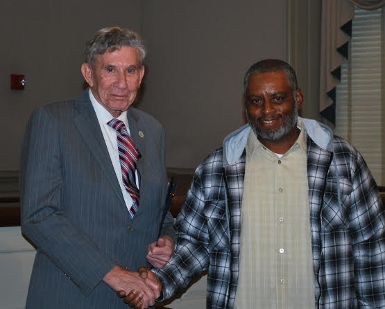 Chairman Don Wiggins (left) recognizes Stormwater Maintenance Operations Supervisor Charles Ferrell for his 30 years of service to York County (Submitted)