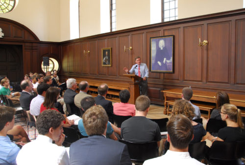 Warner spoke before dozens of students and some local elected officials, including Sen. John Miller (D-1), Del. Monty Mason (D-93) and Supervisor John McGlennon (D-Roberts). (Gregory Connolly/WYDaily)