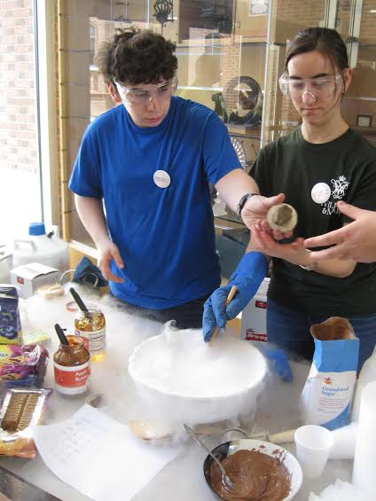 William & Mary physics students concocting a batch of liquid nitrogen ice cream, one of the offerings at PhysicsFest from 10 a.m. to 4 p.m Saturday in Small Hall (Photo courtesy of William & Mary)