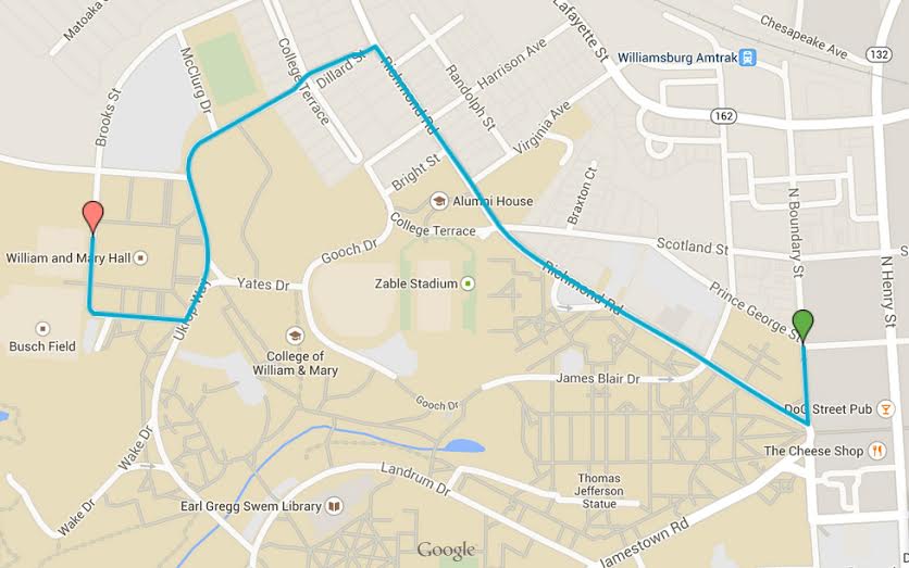 The route for this year's Homecoming Parade, which will start at 4:30 p.m. Friday