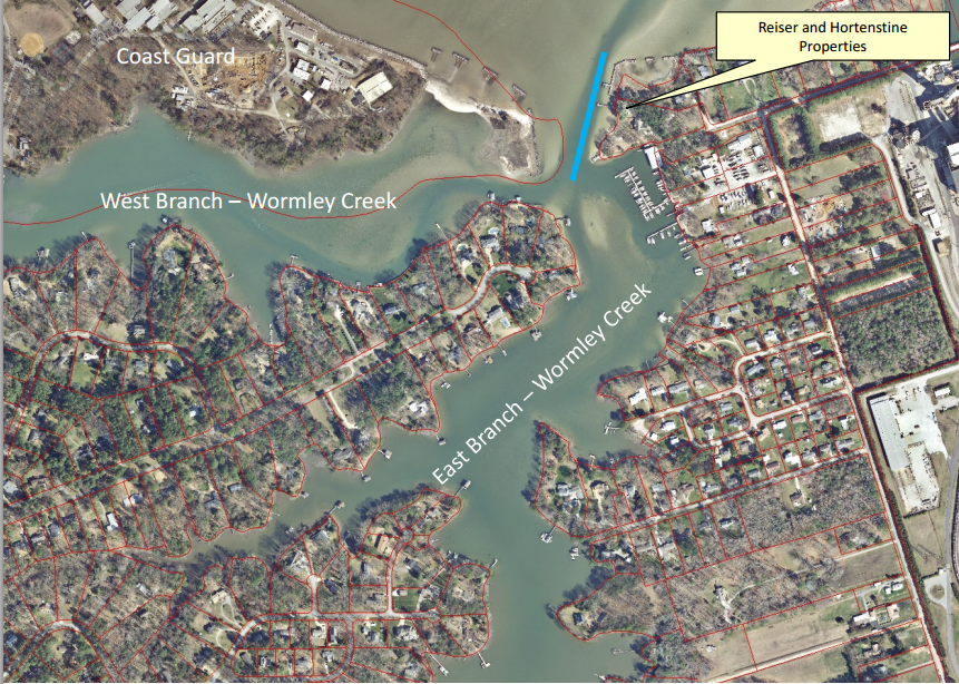 This aerial photo shows the the west branch of Wormley Creek, where two York County citizens are requesting no wake signs (Courtesy York County)