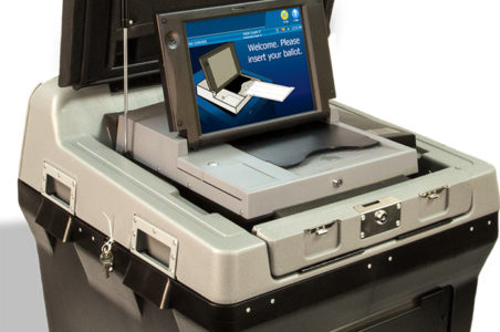 The new ballot scanner includes a touch screen that will alert the voter if the ballot has properly filled in. (Courtesy Election Systems & Software)