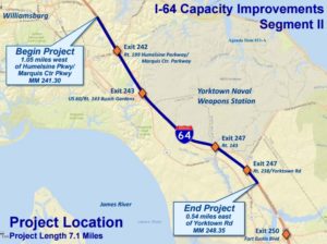 This map from the Hampton Roads Transportation Accountability Commission shows the second phase of a widening of Interstate 64. (Courtesy HRTAC)