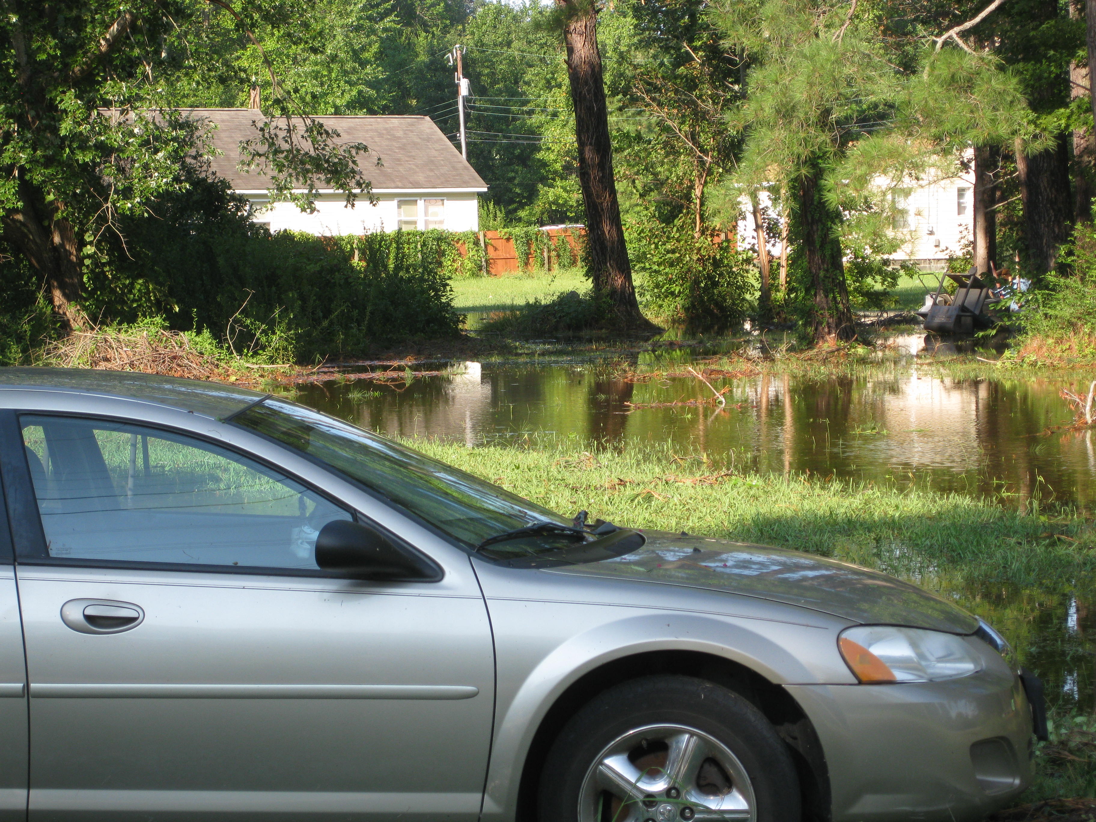 A neighborhood in Grove suffers from frequent pooling of water due to its lack of a drainage system. (Courtesy James City County)