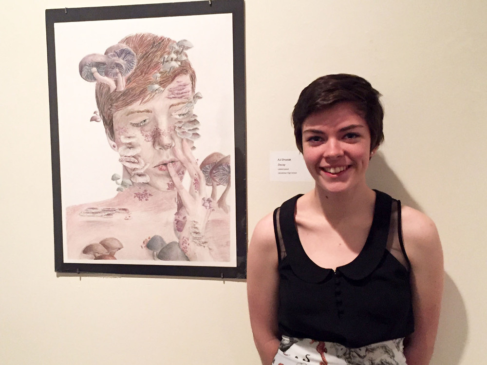 Jamestown sophomore AJ Shostak took first place for her colored pencil drawing, “Decay,” in the Peninsula Fine Arts Center’s exhibition, Prefaces 2015. (Courtesy PFAC)