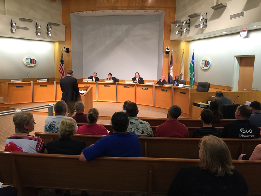 Mike Rock addresses the Jame City County Board of Supervisors on Tuesday. Rock, a county citizen, spoke in support of a proposal to sell the Jamestown Yacht Basin to Eco Discovery Park. (Gregory Connolly/WYDaily)