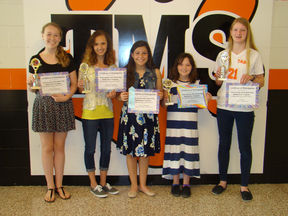 Lauren Holbrook (left), Bryanna Thatcher, Celeste Boseman, Mia Deschenes and Erin Cox were honored for their work in the 2014-2015 York County Reflections Contest. (Courtesy York County School Division)