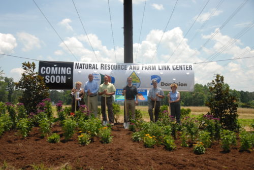 Local, state and federal officials gathered Friday to break ground on the Natural Resource and Farm Link Center. Pictured from left to right: Dominion Virginia Power External Affairs Manager Melanie Rapp-Beale, Colonial Soil & Water Conservation District Vice Chairman Tim Beale, James City County Supervisor Michael Hipple (Powhatan), USDA Natural Resources Conservation Service Chief Jason Weller, USDA Natural Resource Conservation Service State Conservationist Jack Bricker and Virginia Department of Agriculture and Consumer Services Commissioner Sandy Adams. (Gregory Connolly/WYDaily)