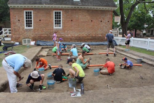 Kids are split into three groups for the excavation session, each supervised by a staff archeologist.