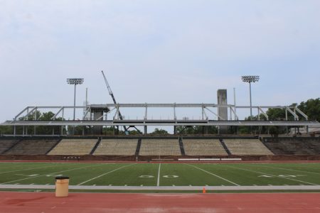 Construction crews are currently working on building up the west stands. (Ty Hodges/WYDaily)