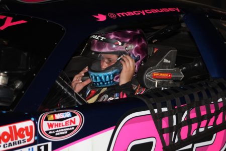 Macy Causey sits in her car following a race at Langley Speedway. (Ty Hodges/WYDaily)