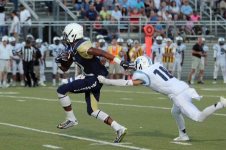 Hezekiah Grimsley caught three touchdown passes against New Kent. (file photo)