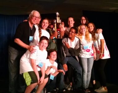 The cast of Berkeley Middle School's “10 Ways to Survive the Zombie Apocalypse” receive their award from Broadway veteran Terrence Mann. (Photo Courtesy of Linda Gallant)