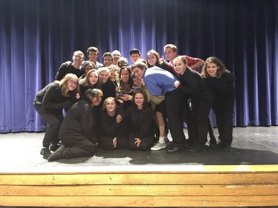 The cast and crew of Lafayette's production of "The Yellow Boat" after winning the Ironclad Conference 18  championship in November 2015. (Photo courtesy of Suzan McCorry)