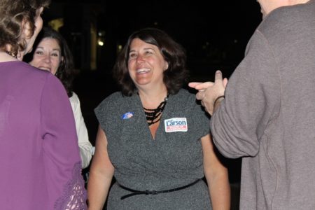Ruth Larson celebrated her victory as the new Berkeley District supervisor at Hogarth's in New Town on Tuesday night. (Ty Hodges/WYDaily)