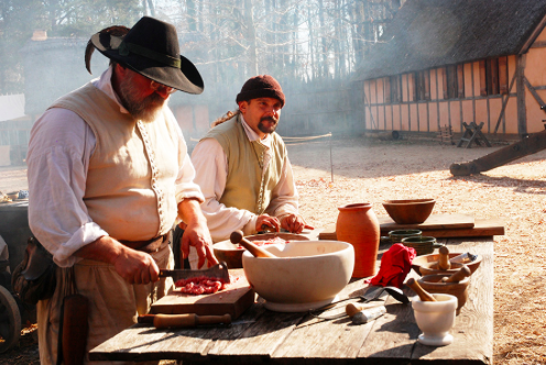 Colonists at Jamestown enjoyed celebrating Dec. 31 and Jan. 1 as part of the Christmastide traditions, which included food, games and singing. (Courtesy Jamestown-Yorktown Foundation)
