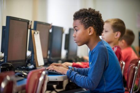 A student at Bethel Manor Elementary School works at a computer. (Photo courtesy of Bethel Manor Elementary School)