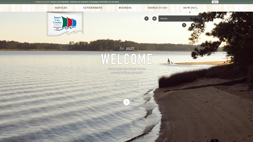 A screen capture from the homepage o the redesigned James City County website. (Image courtesy of JCC)
