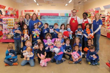 Children from Williamsburg Christian Academy stuffed teddy bears at Build-A-Bear Outlet Workshop for children at the Avalon center Dec. 4, 2015. (Photo courtesy of Staci Lanier)
