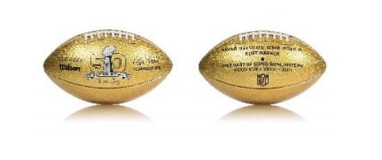 The golden football will feature Lafayette's name and location, as well as the honoree's name and the Super Bowl they played in. (Photo courtesy of the NFL)