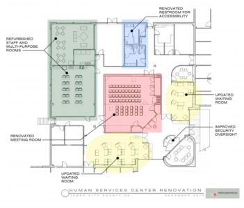 This image explains the areas of the Human Services Center that will be renovated this year. (JCC)