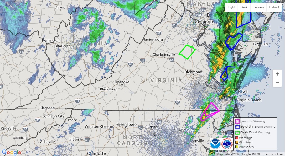 A regional map of the current storm from the National Weather Service.