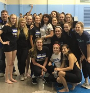 York's girls swim team poses together after winning the Group 3A East meet. (Photo courtesy of York Athletics)