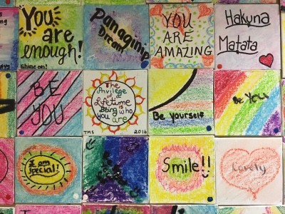 Tabb Middle School students and staff each painted a tile with a unique and positive message. (Colin Riddle/WYDaily)