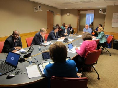 Members of the WJCC School Board meet with the James City County Board of Supervisors March 22 to discuss plans for the fourth middle school. (Kirsten Petersen/ WYDaily)