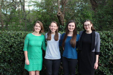 (From left) Melissa Guidry, Lyuba Bolkhovitinov, Jessica Joyce and Bernadette Deschaine, all William & Mary juniors, were each recognized by the Barry Goldwater Scholarship Program this year. (Photo courtesy of William & Mary)