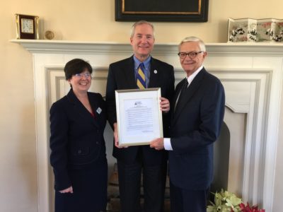 From left, Karen Riordan, President and CEO, Greater Williamsburg Chamber & Tourism Alliance, Michael J. Fox, Assistant to the President and Secretary to the Board of Visitors, College of William & Mary, W. Taylor Reveley III, President, College of William & Mary (GWCTA)