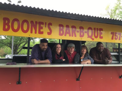 From left are chef Vaughn Nash, owners Margaret Adams, Joe Boone and Sue Patton, and pitmaster Greg Stringfield. (Colin RIddle/WYDaily)
