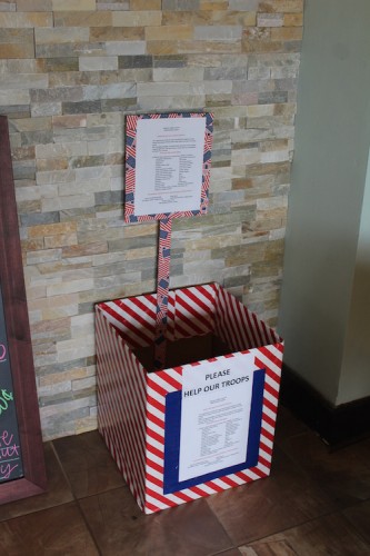 A collection box for Operation: MOM at Daily Donut - other boxes can be found at Rocco's Smokehouse and Jimmy's Oven & Grill. (Elizabeth Hornsby/WYDaily)