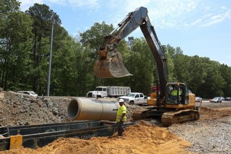 Construction crews have been hard at work to install drainage pipes. (Photo courtesy of the Virginia Department of Transportation)