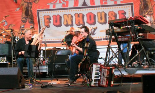Bruce Hornsby and Ross Holmes play a bluegrass duet with the Noisemakers on Sunday night at Funhouse Fest. (Adrienne Berard/WYDaily)