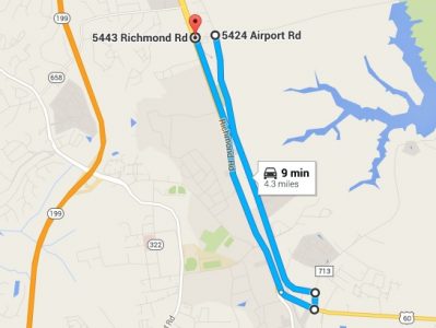 Motorists are advised to use this detour July 13 while a section of Airport Road is closed. (Image courtesy of Google Maps)