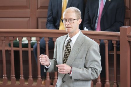 City councilman Paul Freiling gives remarks after he is sworn in July 1, 2016. (Kirsten Petersen/ WYDaily)