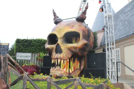 At nightfall during Howl-O-Scream a Demon D.J. takes the stage atop a giant skull. (Elizabeth Hornsby/WYDaily)