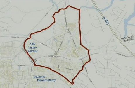 A map of the tourism zone, when it was first created in October 2916. (Courtesy City of Williamsburg)