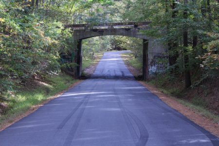 A bridge over Crawford Road in York County has been the source of countless haunted tales. The tire tracks under the bridge fits with the urban legend that an apparition jumps from the bridge as cars pass underneath.