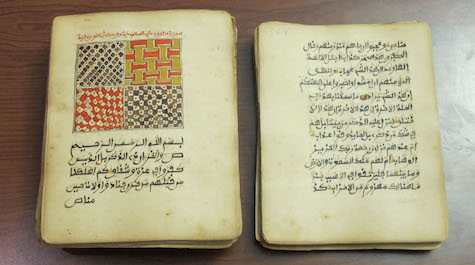 The 19th-century Quran is the same kind that would have been used by the first Muslims in America - enslaved West Africans of the colonies. (Photo courtesy of Swem Special Collections)