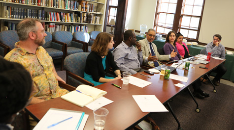 A meeting of the Task Force on Race and Race Relations (Stephen Salpukas/W&M News) event_name => Task Force on Race and Race Relations event_date => 10/15/2015 event_begin_time => 3:30 pm event_end_time => 5:00 pm event_location => James Blair Library event_description => Task Force meeting attendance => 23 event_contact => Chon Glover event_schedule => Meeting begins at 3:30 story => No story at this time. Task Force report due to President in March, 2016 nonevent_whowhat => Task Force Members